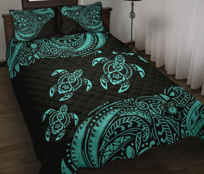 Hawaii Polynesian Quilt Bed Set - Blue Sea Turtle