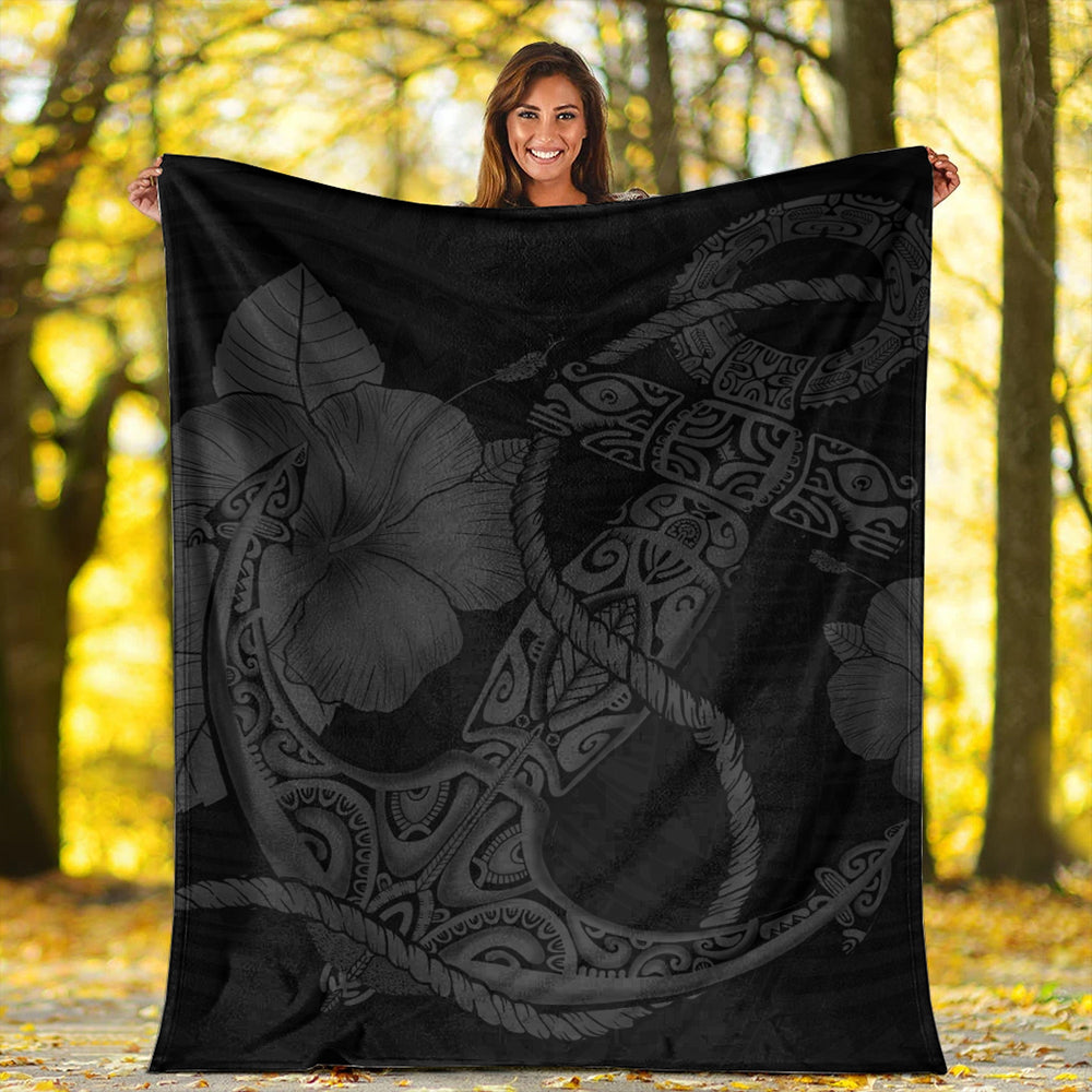 Hawaii Premium Blanket Anchor Poly Tribal Gray-Myprintsy