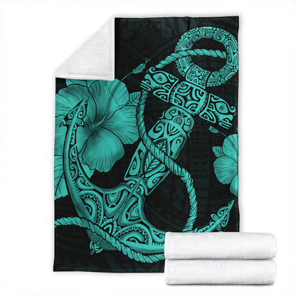 Hawaii Premium Blanket Anchor Poly Tribal Turquoise-Myprintsy