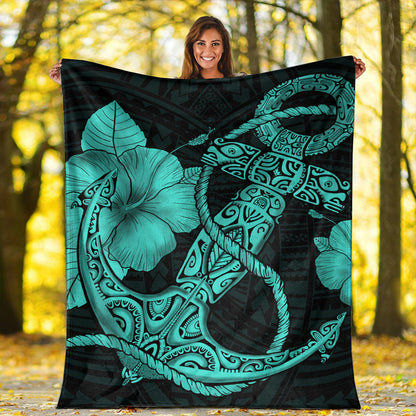 Hawaii Premium Blanket Anchor Poly Tribal Turquoise-Myprintsy