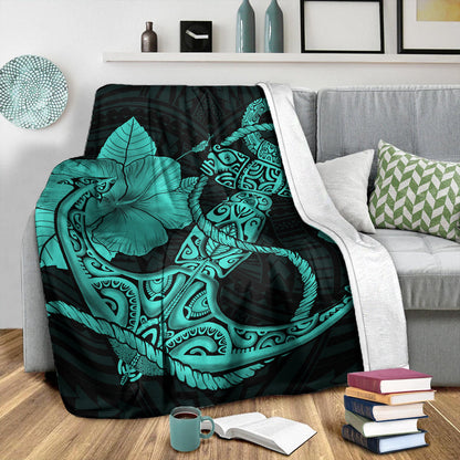 Hawaii Premium Blanket Anchor Poly Tribal Turquoise-Myprintsy