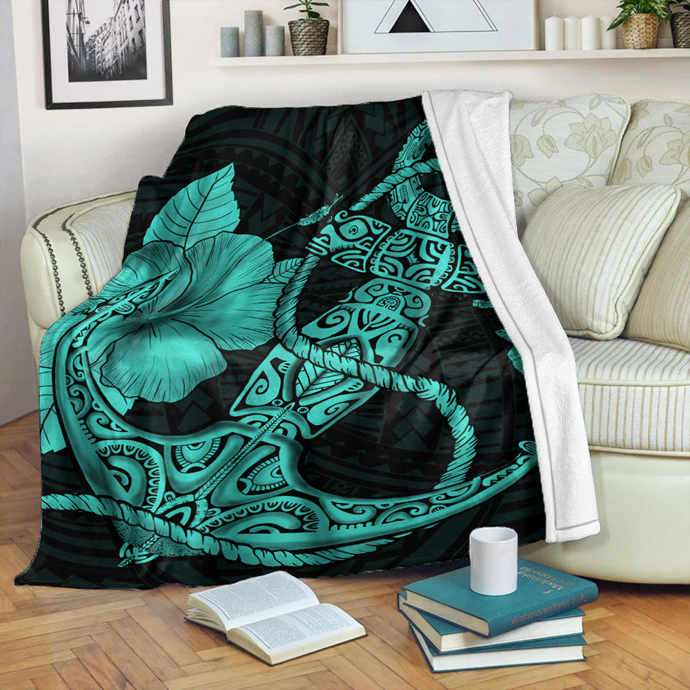 Hawaii Premium Blanket Anchor Poly Tribal Turquoise-Myprintsy