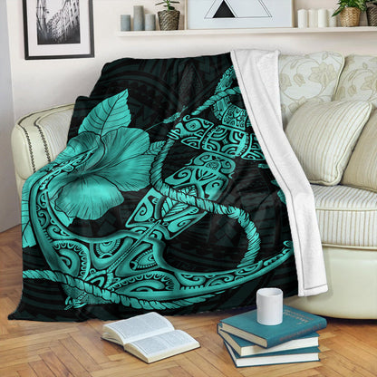 Hawaii Premium Blanket Anchor Poly Tribal Turquoise-Myprintsy