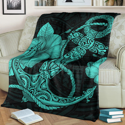 Hawaii Premium Blanket Anchor Poly Tribal Turquoise-Myprintsy