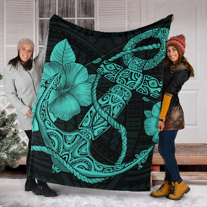 Hawaii Premium Blanket Anchor Poly Tribal Turquoise-Myprintsy