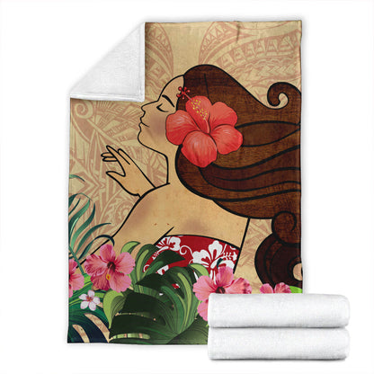 Hawaii Premium Blanket Beautiful Hula Girl Hibiscus Tropical-Myprintsy