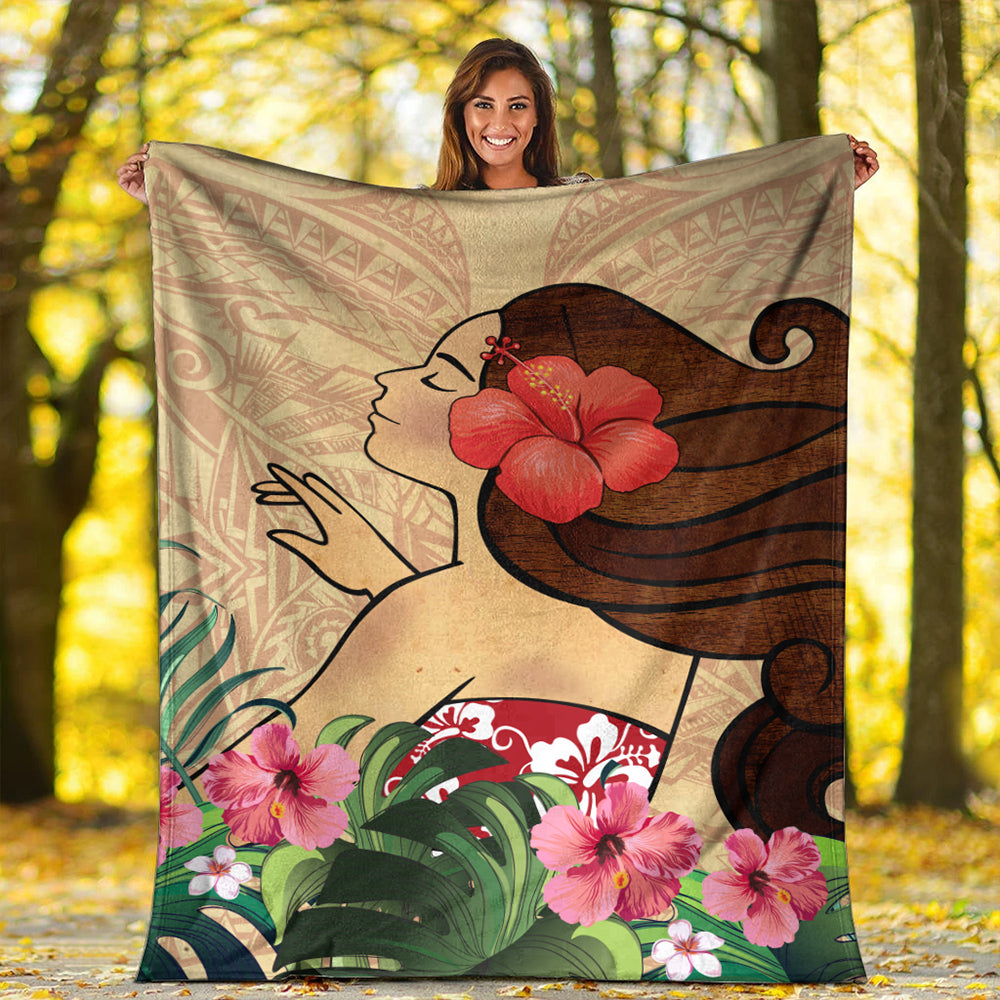 Hawaii Premium Blanket Beautiful Hula Girl Hibiscus Tropical-Myprintsy