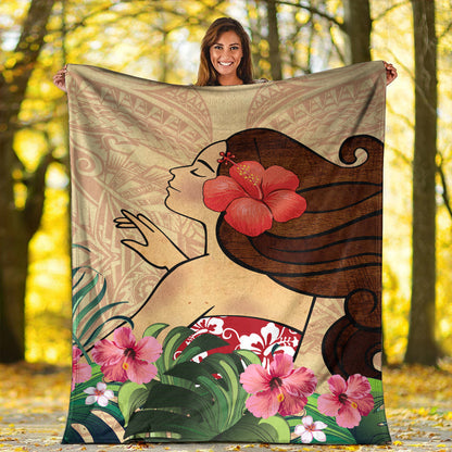 Hawaii Premium Blanket Beautiful Hula Girl Hibiscus Tropical-Myprintsy