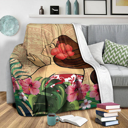 Hawaii Premium Blanket Beautiful Hula Girl Hibiscus Tropical-Myprintsy