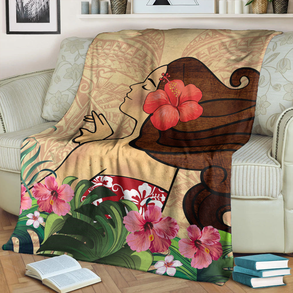 Hawaii Premium Blanket Beautiful Hula Girl Hibiscus Tropical-Myprintsy