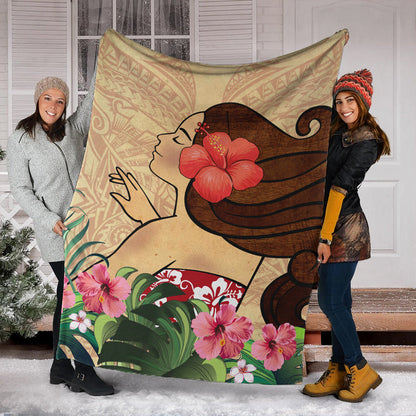 Hawaii Premium Blanket Beautiful Hula Girl Hibiscus Tropical-Myprintsy