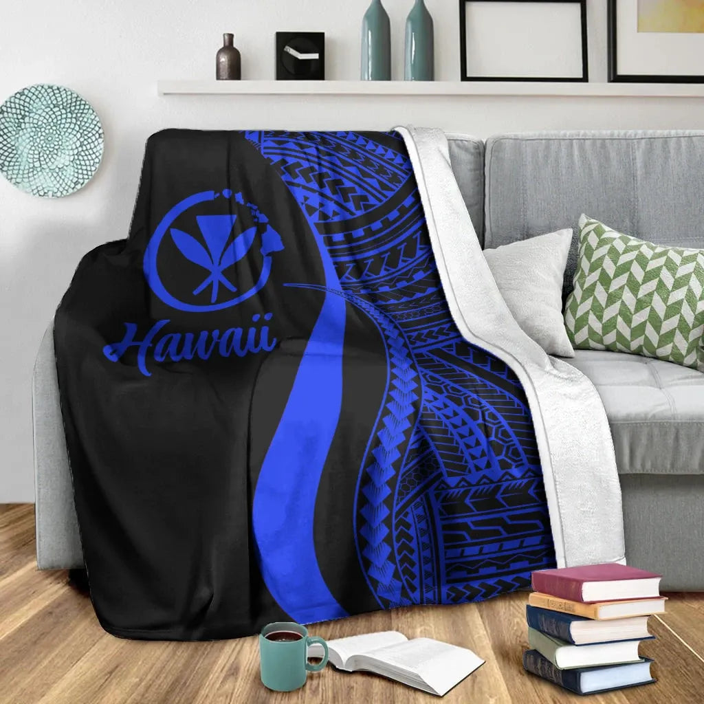 Hawaii Premium Blanket - Blue Polynesian Tentacle Tribal Pattern-Myprintsy