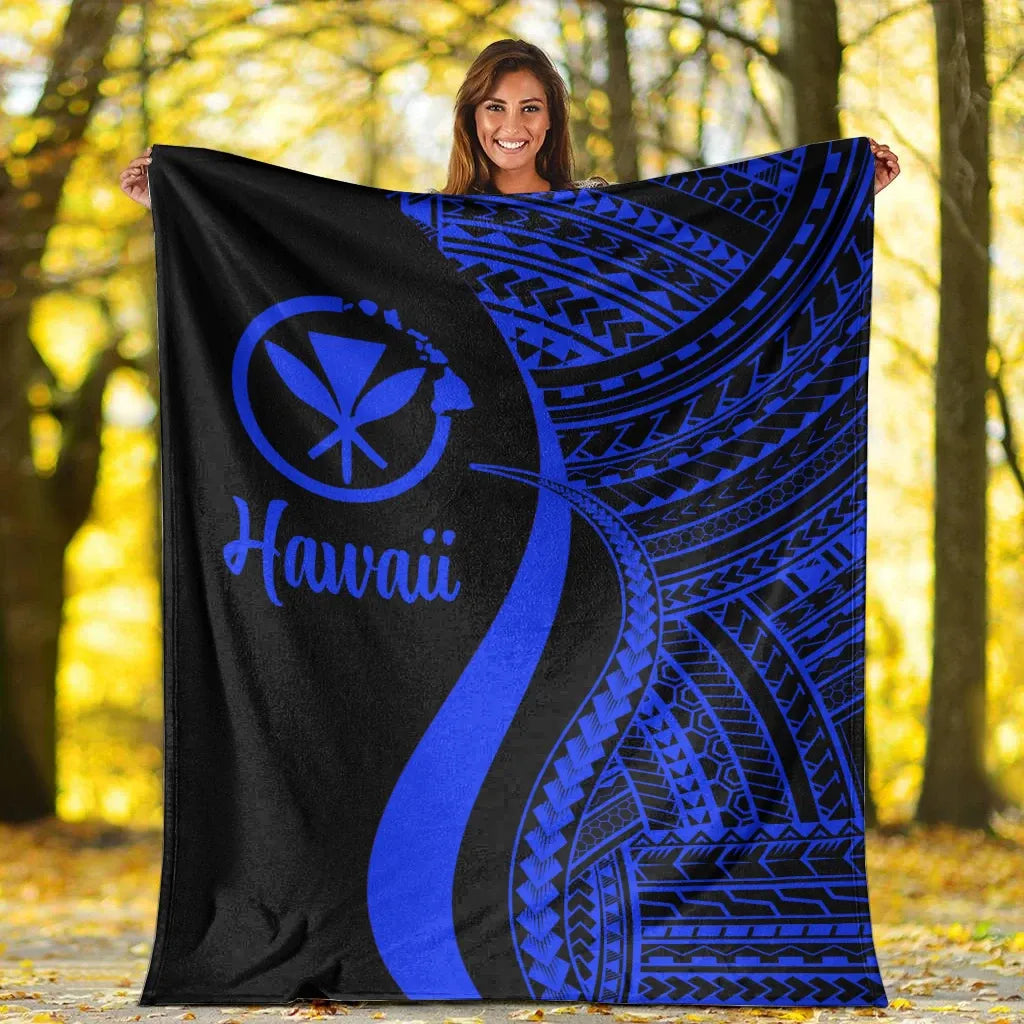 Hawaii Premium Blanket - Blue Polynesian Tentacle Tribal Pattern-Myprintsy