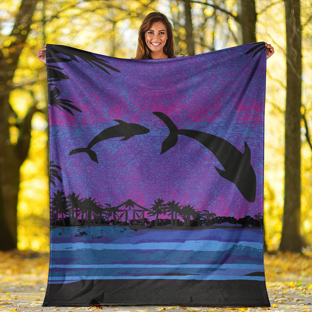 Hawaii Premium Blanket Dolphin Dance In Night-Myprintsy