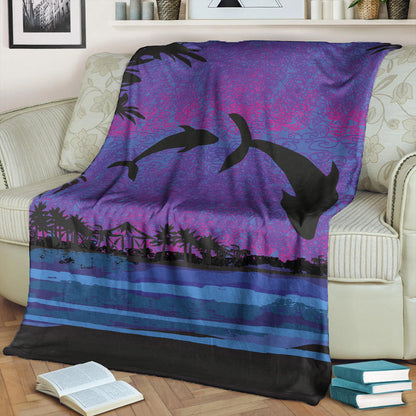 Hawaii Premium Blanket Dolphin Dance In Night-Myprintsy