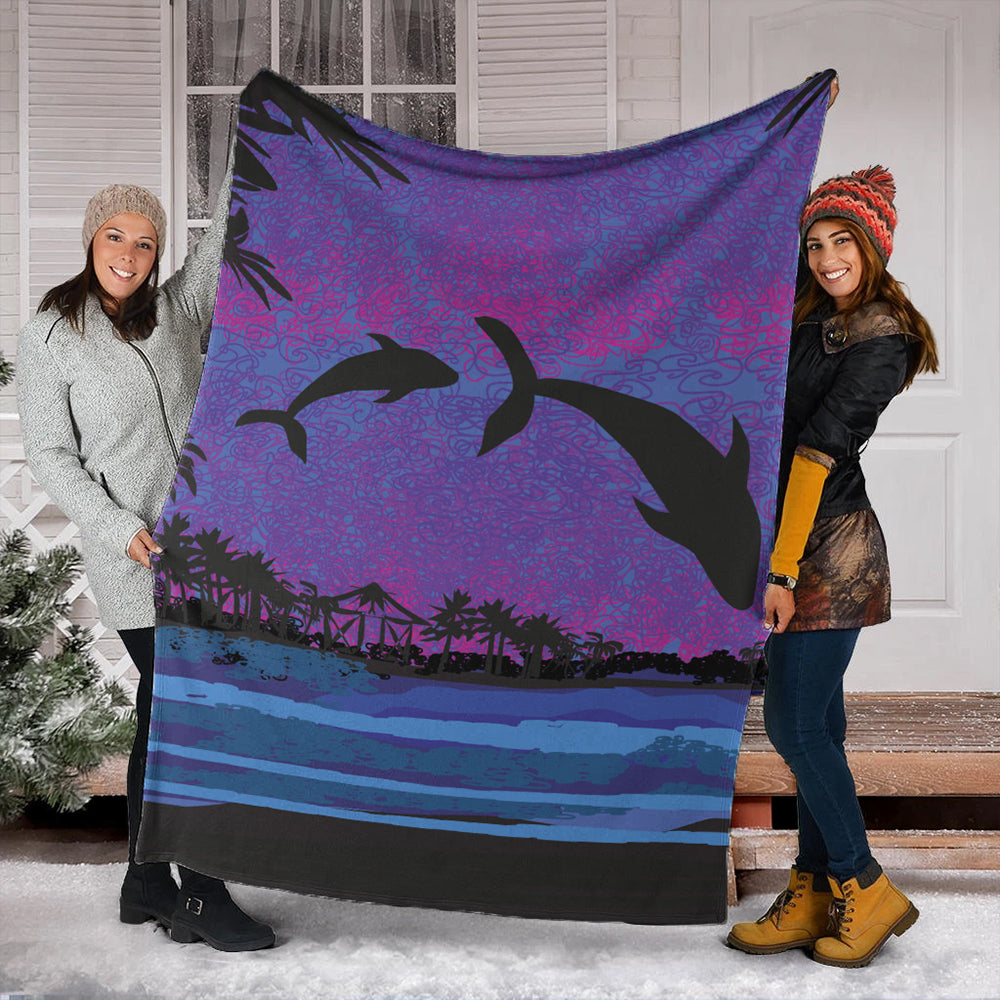 Hawaii Premium Blanket Dolphin Dance In Night-Myprintsy