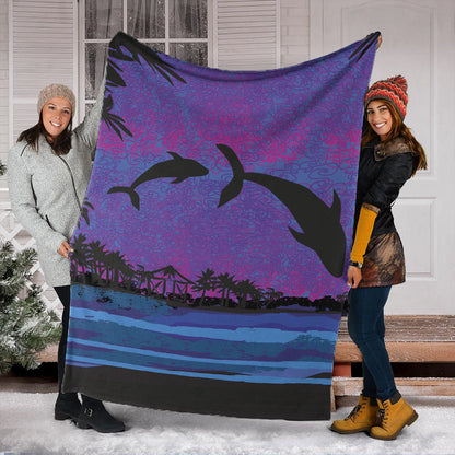 Hawaii Premium Blanket Dolphin Dance In Night-Myprintsy
