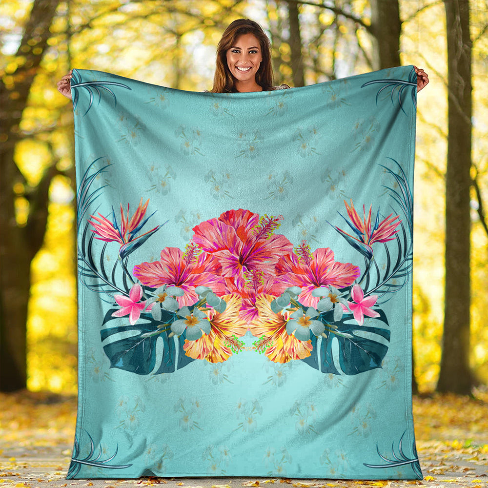 Hawaii Premium Blanket Flower Hibicus Plumeria Centre-Myprintsy
