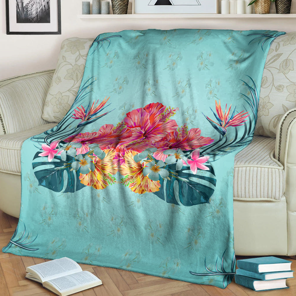 Hawaii Premium Blanket Flower Hibicus Plumeria Centre-Myprintsy