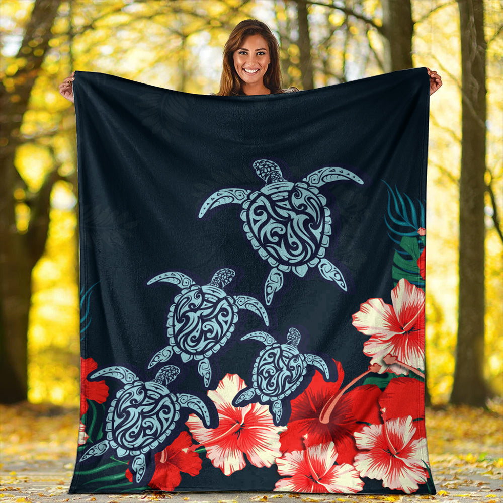 Hawaii Premium Blanket Four Turtle Hibiscus Tropical-Myprintsy