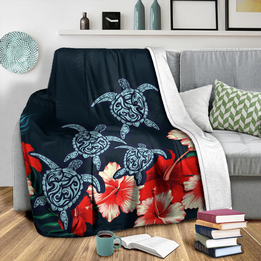 Hawaii Premium Blanket Four Turtle Hibiscus Tropical-Myprintsy