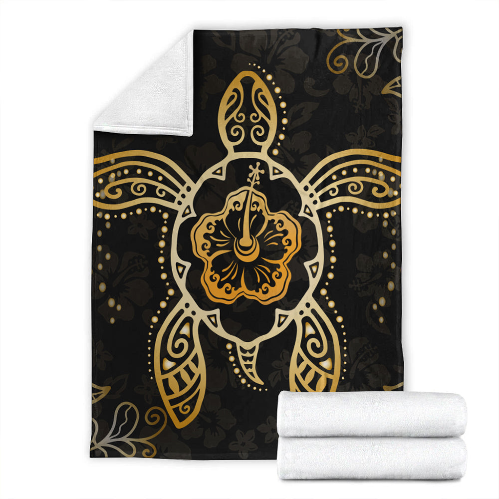 Hawaii Premium Blanket Golden Hibiscus And Turtle-Myprintsy