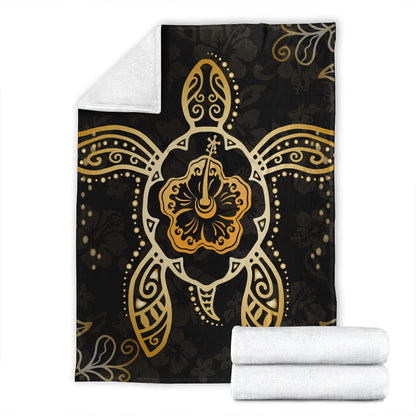Hawaii Premium Blanket Golden Hibiscus And Turtle-Myprintsy