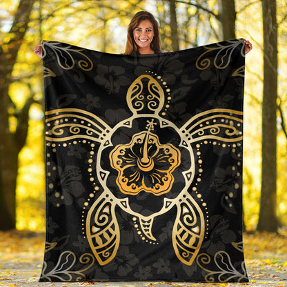 Hawaii Premium Blanket Golden Hibiscus And Turtle-Myprintsy