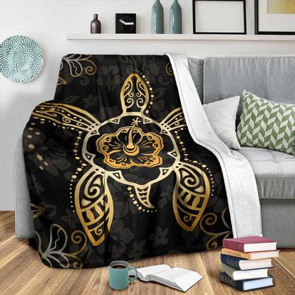 Hawaii Premium Blanket Golden Hibiscus And Turtle-Myprintsy