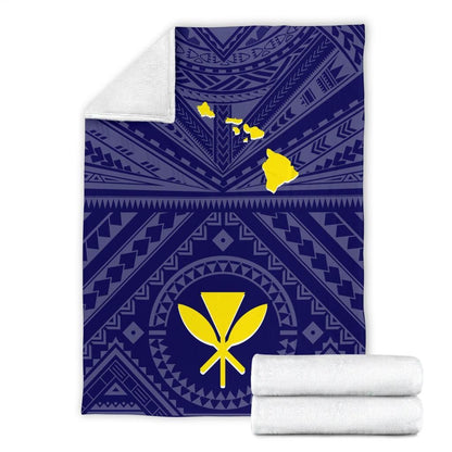 Hawaii Premium Blanket - Hawaii Kanaka Maoli And Map (Blue)-Myprintsy