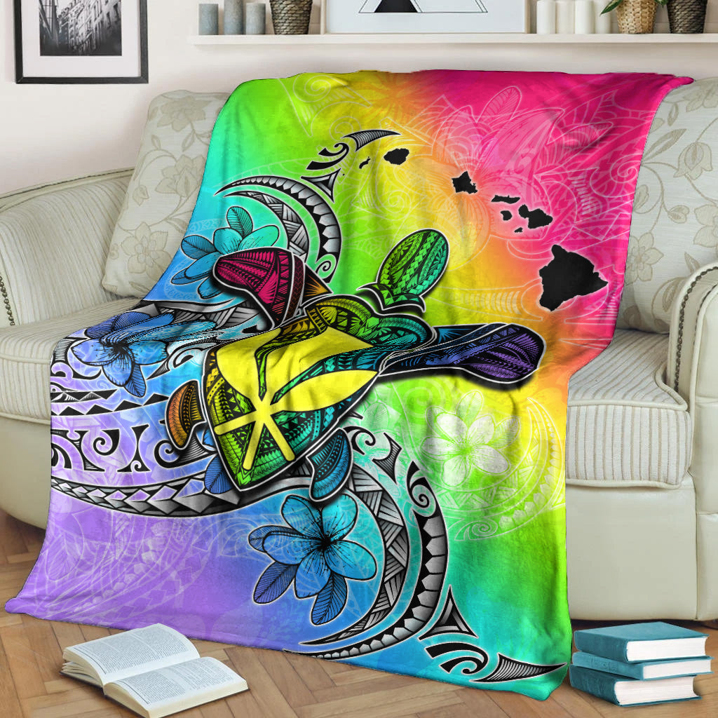 Hawaii Premium Blanket Hawaii Map And Turtle Tribal Patterns-Myprintsy