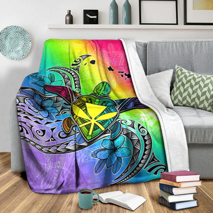 Hawaii Premium Blanket Hawaii Map And Turtle Tribal Patterns-Myprintsy