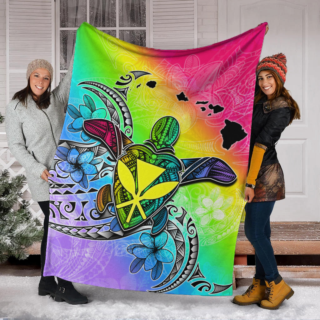 Hawaii Premium Blanket Hawaii Map And Turtle Tribal Patterns-Myprintsy