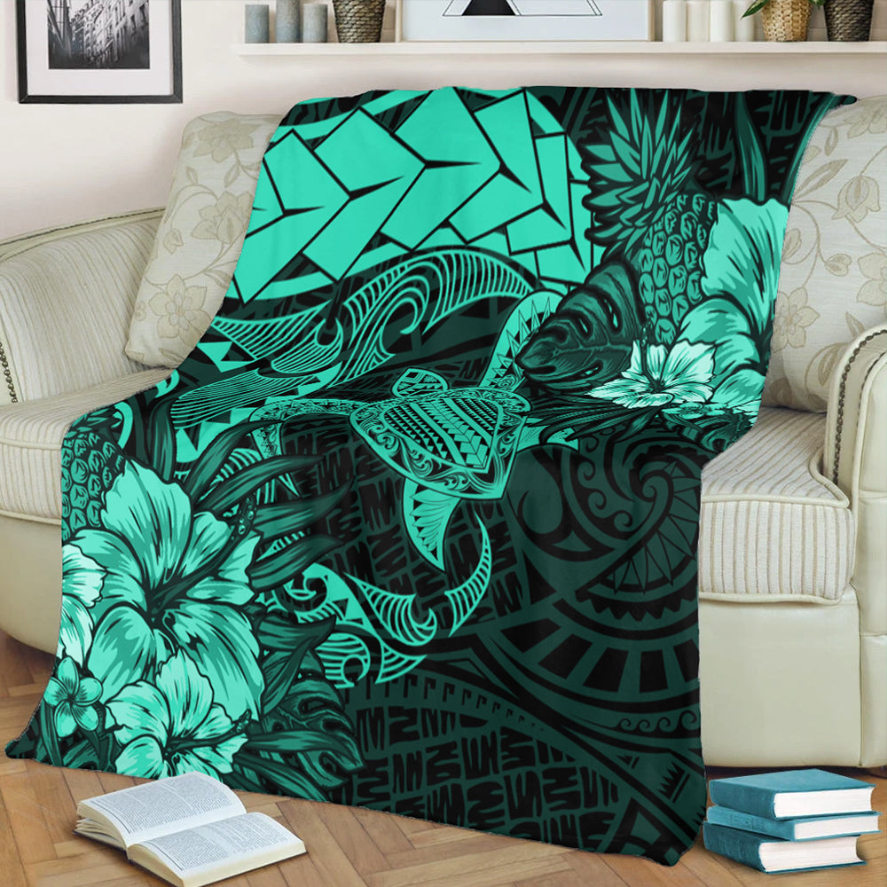 Hawaii Premium Blanket Hawaii Polynesian Turtle Tropical Patina Green-Myprintsy
