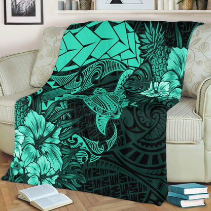 Hawaii Premium Blanket Hawaii Polynesian Turtle Tropical Patina Green-Myprintsy