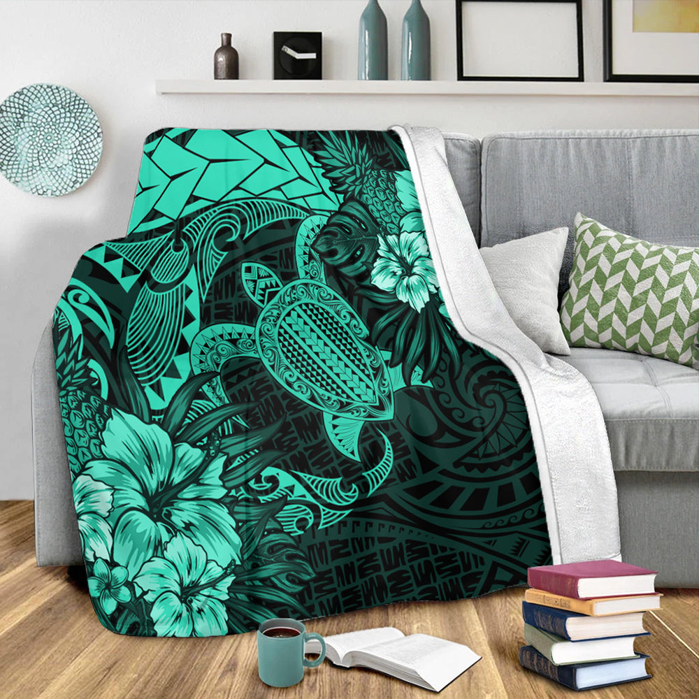 Hawaii Premium Blanket Hawaii Polynesian Turtle Tropical Patina Green-Myprintsy