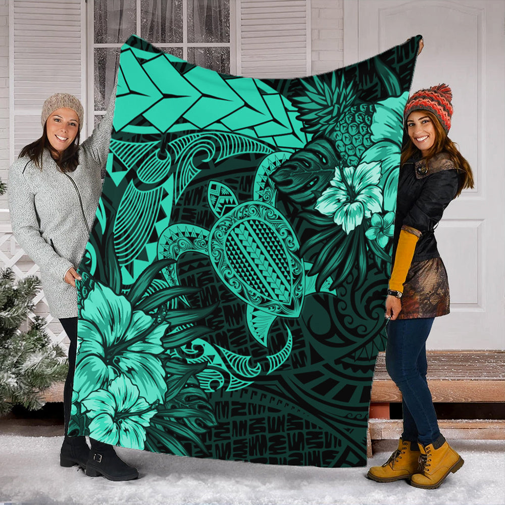 Hawaii Premium Blanket Hawaii Polynesian Turtle Tropical Patina Green-Myprintsy