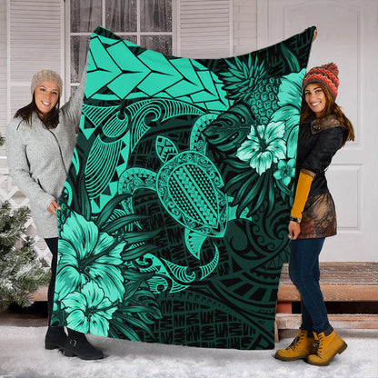Hawaii Premium Blanket Hawaii Polynesian Turtle Tropical Patina Green-Myprintsy