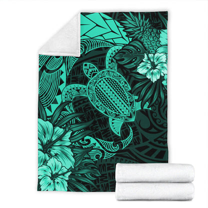 Hawaii Premium Blanket Hawaii Polynesian Turtle Tropical Patina Green-Myprintsy