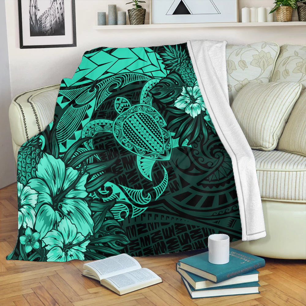 Hawaii Premium Blanket Hawaii Polynesian Turtle Tropical Patina Green-Myprintsy