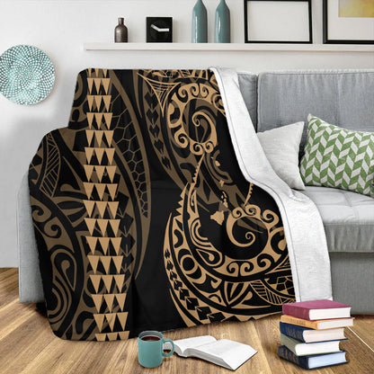 Hawaii Premium Blanket Hawaiian Map Kakau Style Gold-Myprintsy
