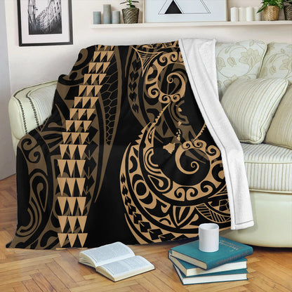 Hawaii Premium Blanket Hawaiian Map Kakau Style Gold-Myprintsy
