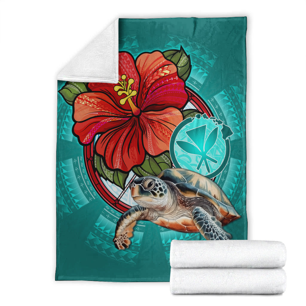 Hawaii Premium Blanket Hawaiian Map Turtle Hibiscus Flowers Polynesian Patterns Style-Myprintsy
