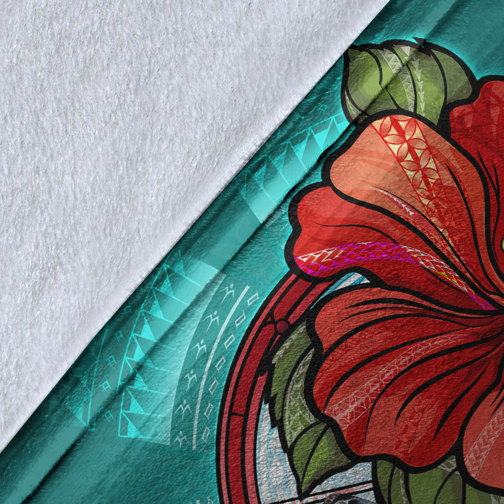 Hawaii Premium Blanket Hawaiian Map Turtle Hibiscus Flowers Polynesian Patterns Style-Myprintsy