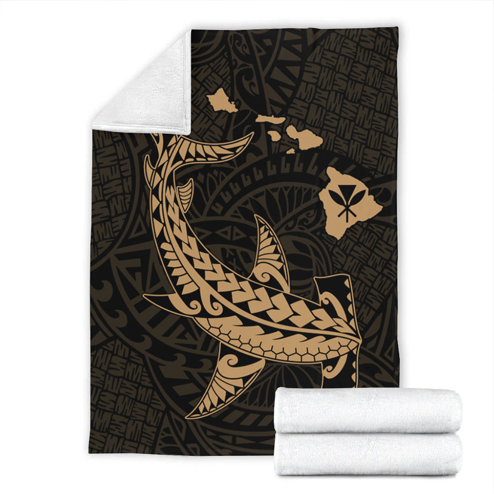 Hawaii Premium Blanket Hawaiian Native Map Hammerhead Shark Gold-Myprintsy