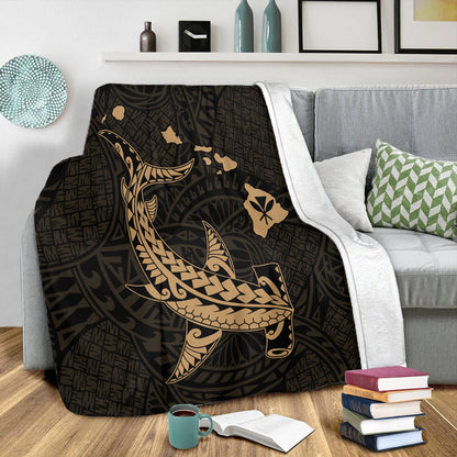 Hawaii Premium Blanket Hawaiian Native Map Hammerhead Shark Gold-Myprintsy