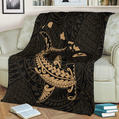 Hawaii Premium Blanket Hawaiian Native Map Hammerhead Shark Gold-Myprintsy