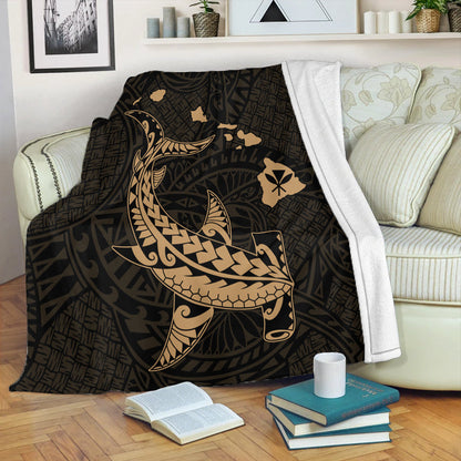 Hawaii Premium Blanket Hawaiian Native Map Hammerhead Shark Gold-Myprintsy