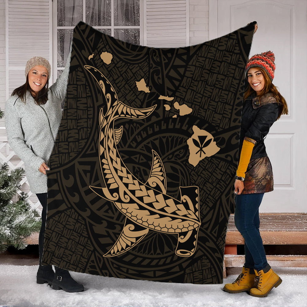 Hawaii Premium Blanket Hawaiian Native Map Hammerhead Shark Gold-Myprintsy
