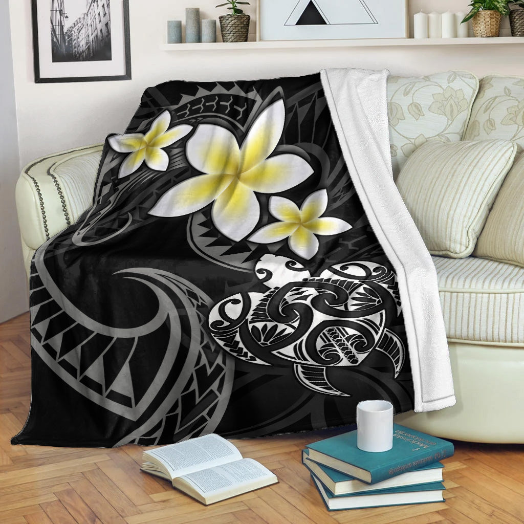 Hawaii Premium Blanket Hawaiian Turtle Honu Plumeria Tribal Tattoo-Myprintsy